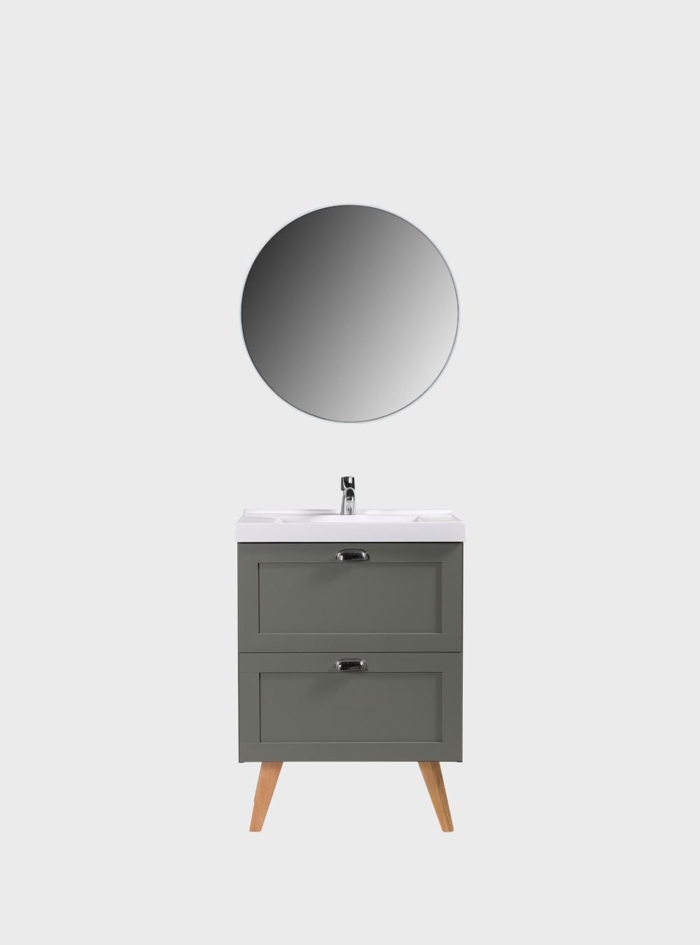 On Móveis Conjuntos de móveis para banheiro Gabinete para Banheiro com Cuba e Espelho Redondo 60cm Retro Mdf  Verde Milano - On Móveis