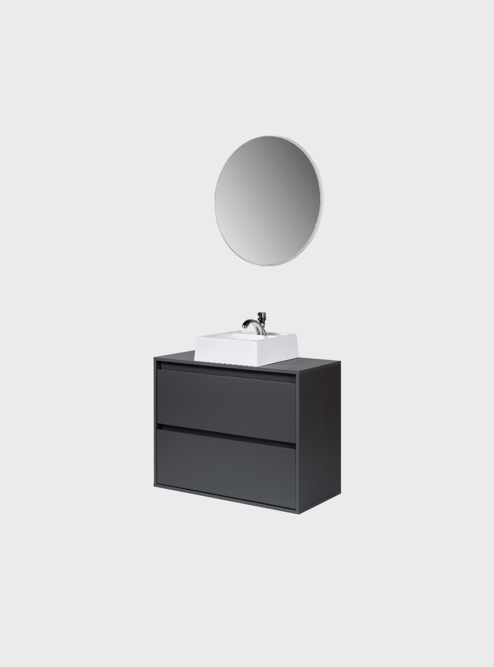 On Móveis Conjuntos de móveis para banheiro Gabinete para Banheiro com Cuba e Espelho Redondo 80cm Mdf Grafite Dubai - On Móveis