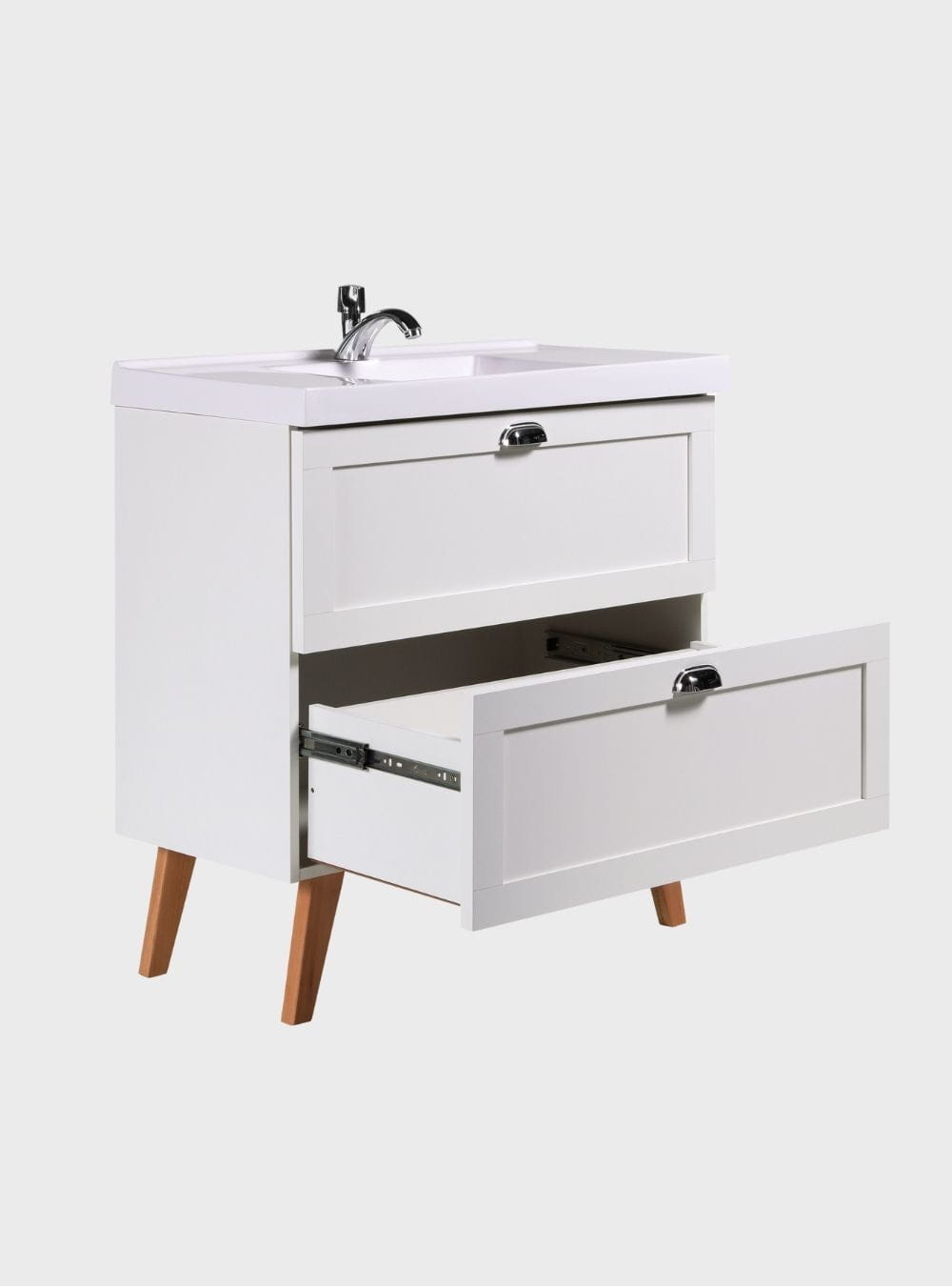On Móveis Conjuntos de móveis para banheiro Gabinete para Banheiro com Cuba e Espelho Redondo 80cm Retro Mdf Branco Milano - On Móveis