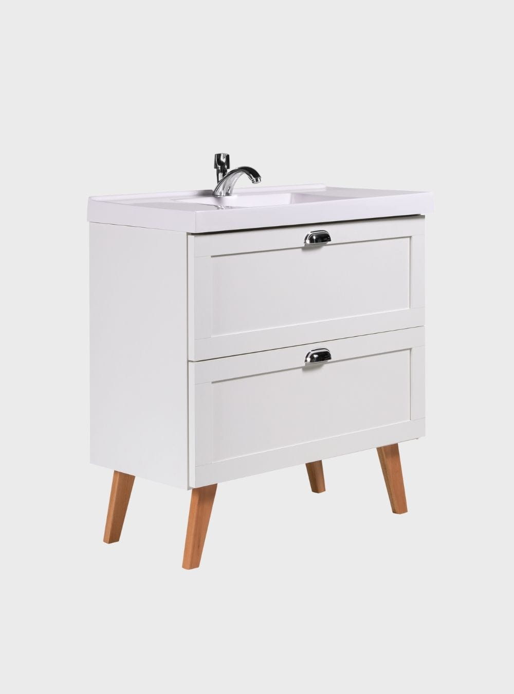 On Móveis Conjuntos de móveis para banheiro Gabinete para Banheiro com Cuba e Espelho Redondo 80cm Retro Mdf Branco Milano - On Móveis