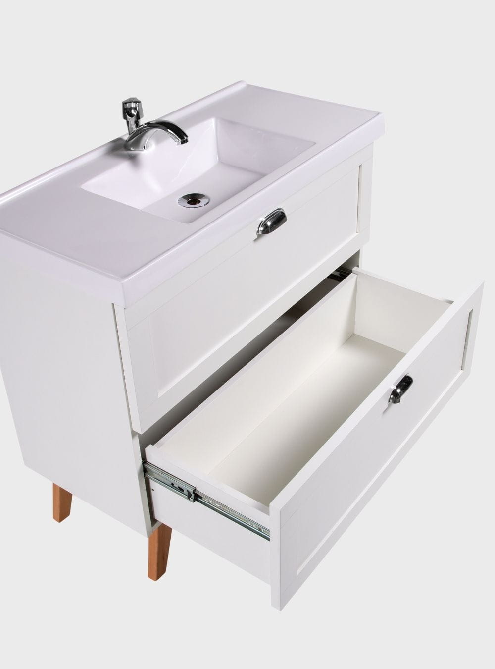 On Móveis Conjuntos de móveis para banheiro Gabinete para Banheiro com Cuba e Espelho Redondo 80cm Retro Mdf Branco Milano - On Móveis
