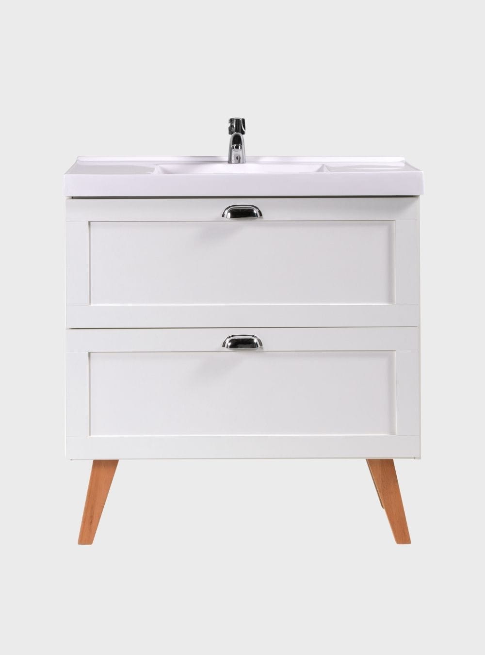On Móveis Conjuntos de móveis para banheiro Gabinete para Banheiro com Cuba e Espelho Redondo 80cm Retro Mdf Branco Milano - On Móveis