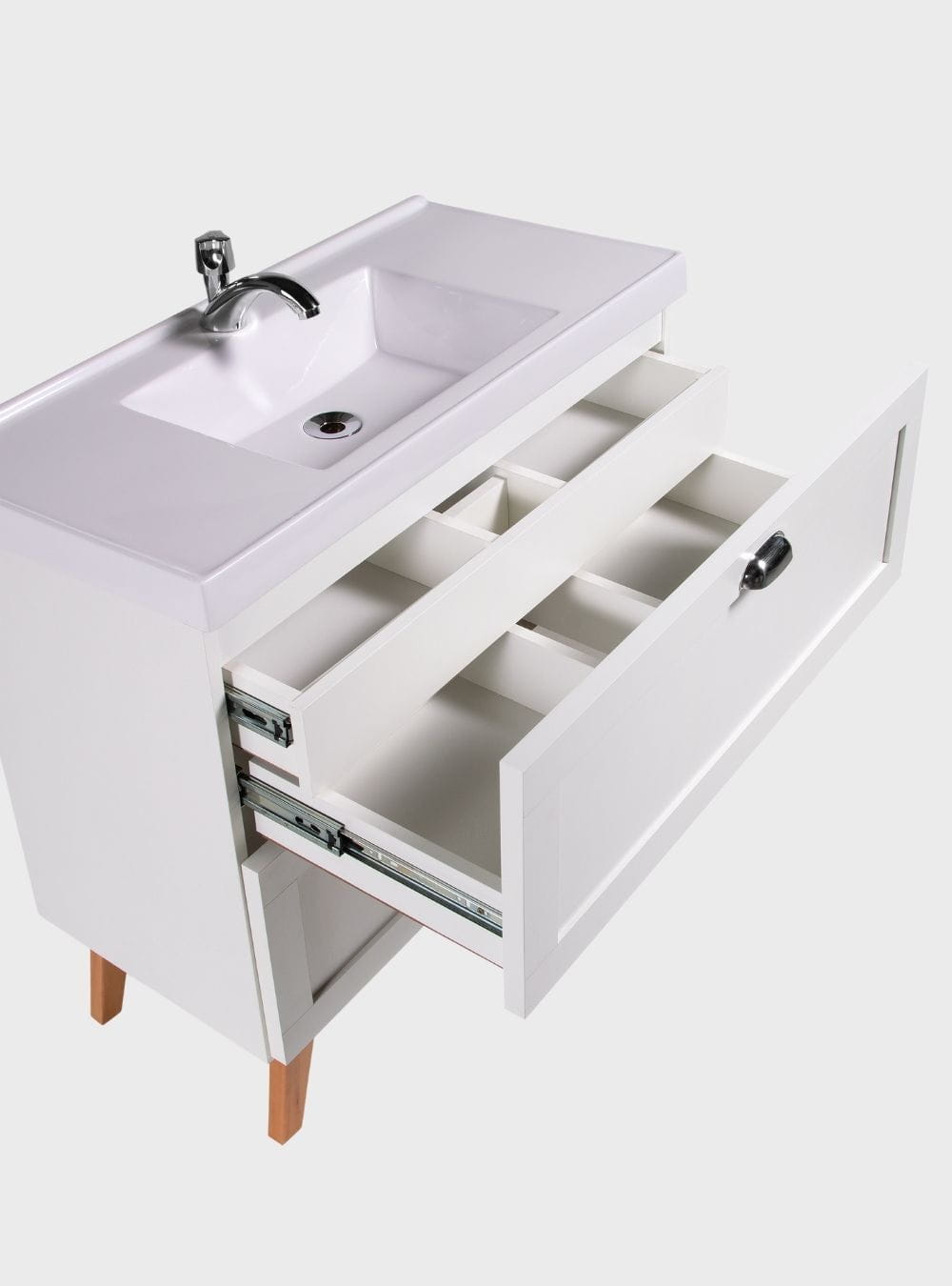On Móveis Conjuntos de móveis para banheiro Gabinete para Banheiro com Cuba e Espelho Redondo 80cm Retro Mdf Branco Milano - On Móveis