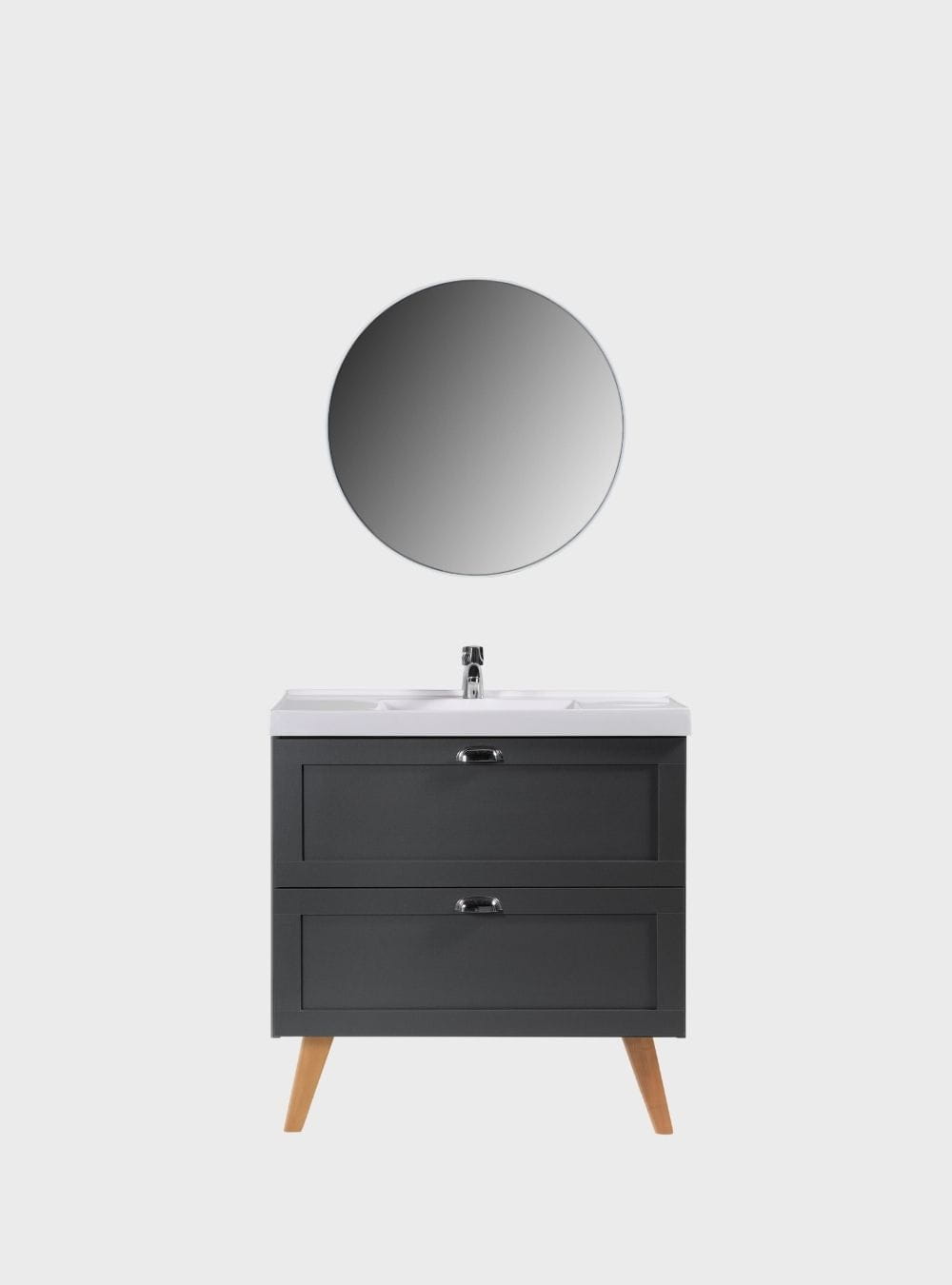 On Móveis Conjuntos de móveis para banheiro Gabinete para Banheiro com Cuba e Espelho Redondo 80cm Retro Mdf Grafite Milano - On Móveis