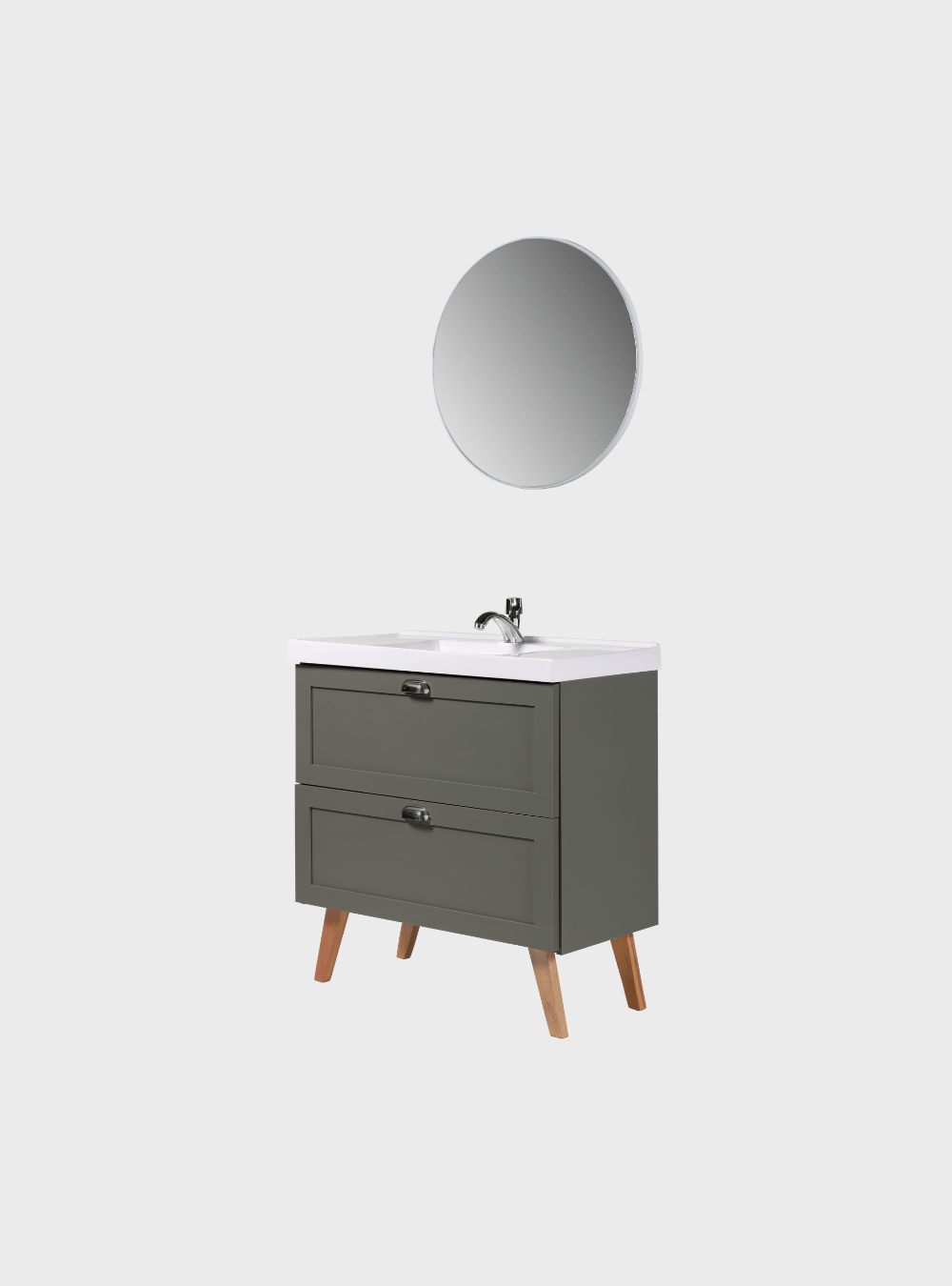 On Móveis Conjuntos de móveis para banheiro Gabinete para Banheiro com Cuba e Espelho Redondo 80cm Retro Mdf Verde Milano - On Móveis
