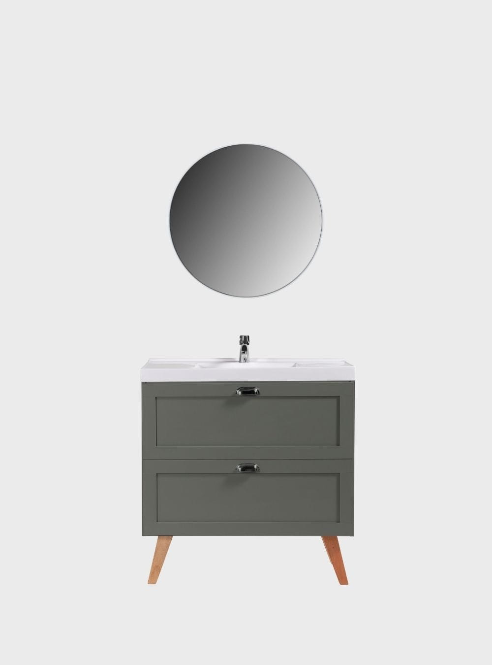 On Móveis Conjuntos de móveis para banheiro Gabinete para Banheiro com Cuba e Espelho Redondo 80cm Retro Mdf Verde Milano - On Móveis