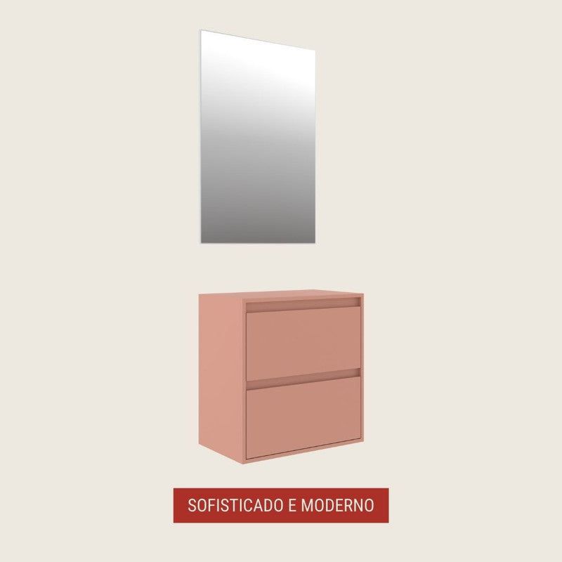 On Móveis Conjuntos de móveis para banheiro 60 Gabinete para Banheiro com Espelheira 60cm Mdf Salmao Dubai - On Móveis