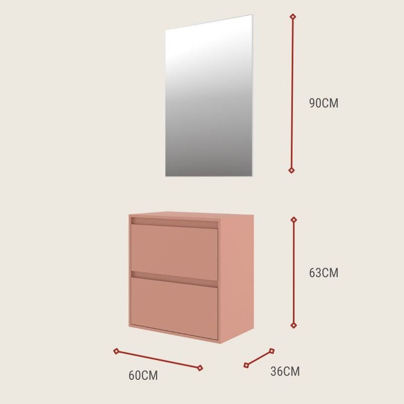 On Móveis Conjuntos de móveis para banheiro 60 Gabinete para Banheiro com Espelheira 60cm Mdf Salmao Dubai - On Móveis
