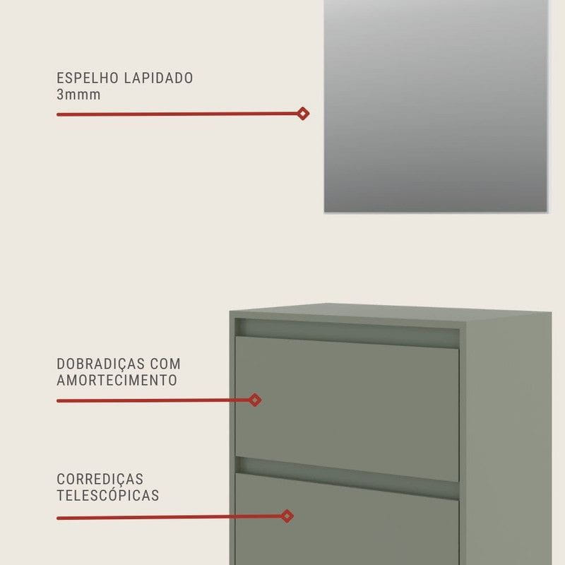 On Móveis Conjuntos de móveis para banheiro 60 Gabinete para Banheiro com Espelheira 60cm Mdf Verde Dubai - On Móveis