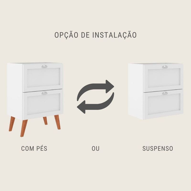 On Móveis Conjuntos de móveis para banheiro Gabinete para Banheiro com Espelheira 60cm Retro Mdf Branco Milano - On Móveis