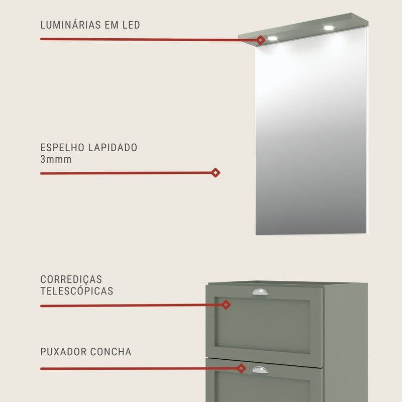 On Móveis Conjuntos de móveis para banheiro Gabinete para Banheiro com Espelheira 60cm Retro Mdf Verde Milano - On Móveis