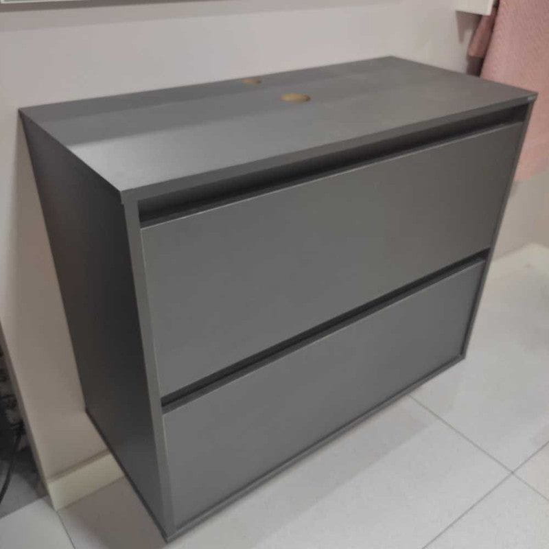 On Móveis Conjuntos de móveis para banheiro 80 Gabinete para Banheiro com Espelheira 80cm Mdf Grafite Dubai - On Móveis