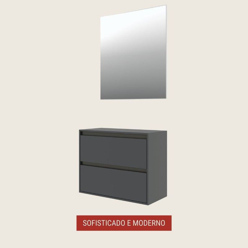 On Móveis Conjuntos de móveis para banheiro 80 Gabinete para Banheiro com Espelheira 80cm Mdf Grafite Dubai - On Móveis