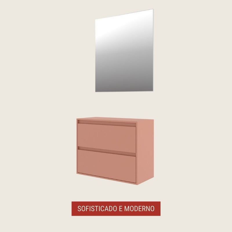 On Móveis Conjuntos de móveis para banheiro 80 Gabinete para Banheiro com Espelheira 80cm Mdf Salmao Dubai - On Móveis