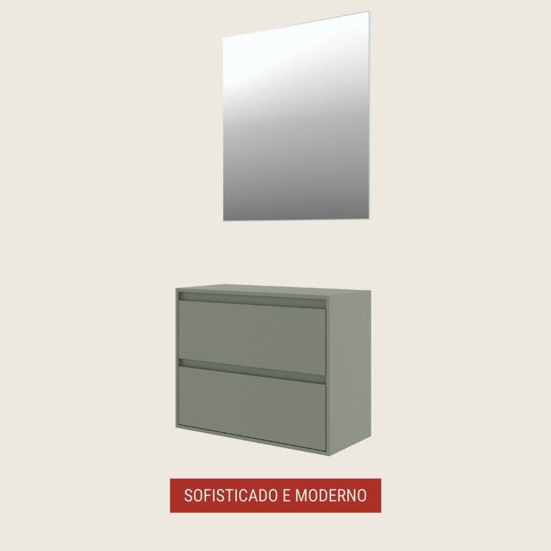 On Móveis Conjuntos de móveis para banheiro 80 Gabinete para Banheiro com Espelheira 80cm Mdf Verde Dubai - On Móveis