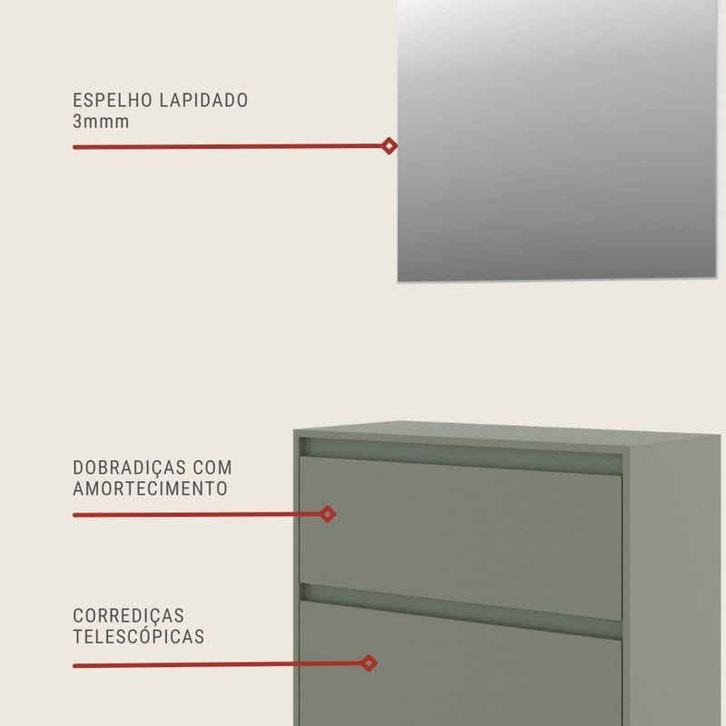 On Móveis Conjuntos de móveis para banheiro 80 Gabinete para Banheiro com Espelheira 80cm Mdf Verde Dubai - On Móveis