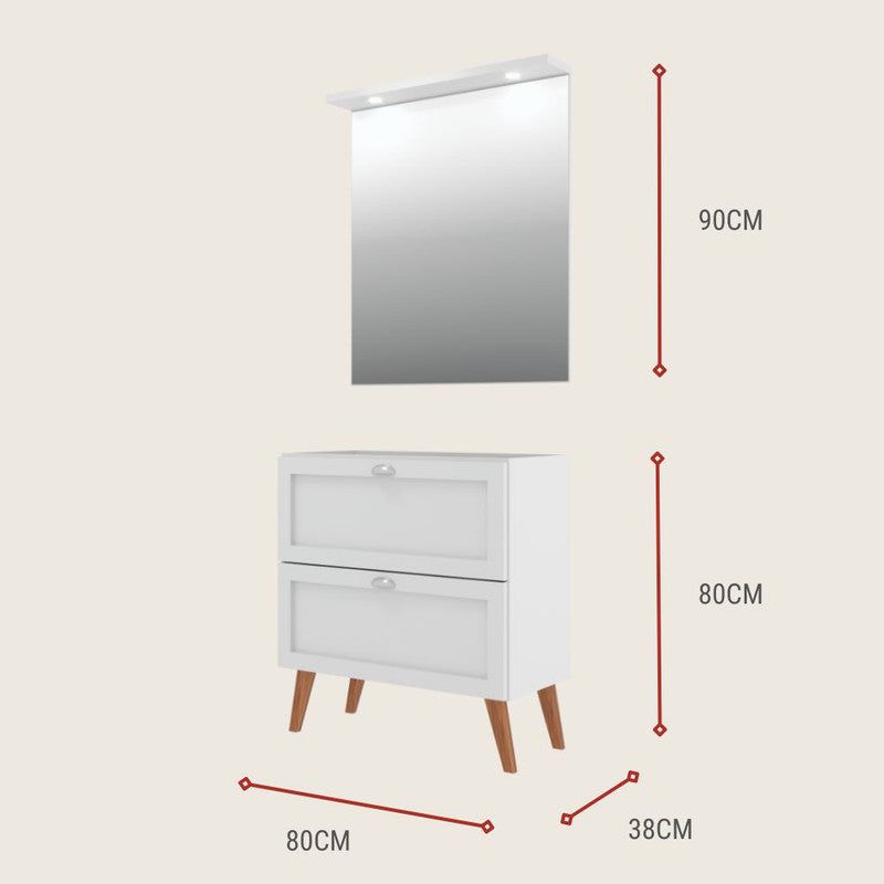 On Móveis Conjuntos de móveis para banheiro Gabinete para Banheiro com Espelheira 80cm Retro Mdf Branco Milano - On Móveis