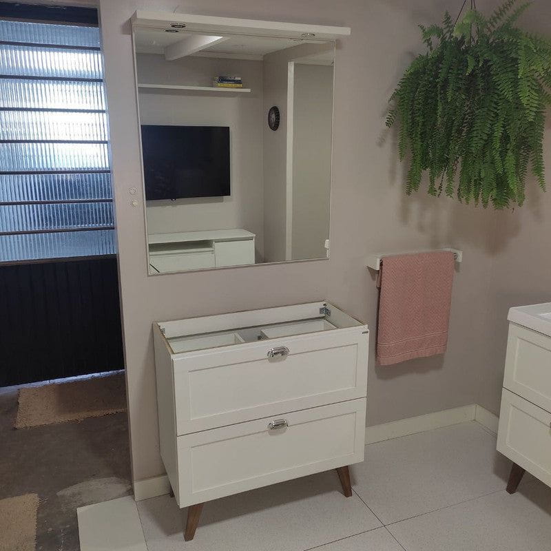 On Móveis Conjuntos de móveis para banheiro Gabinete para Banheiro com Espelheira 80cm Retro Mdf Branco Milano - On Móveis