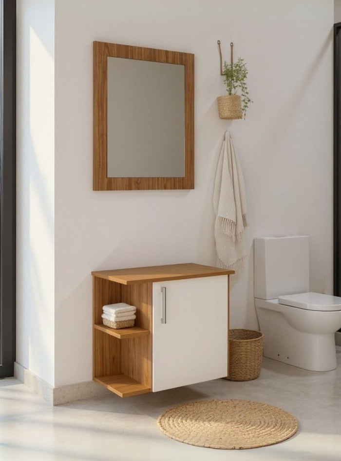 Gabinete para Banheiro com Espelho 50cm Mdf Freijo com Branco Moscou - On Móveis
