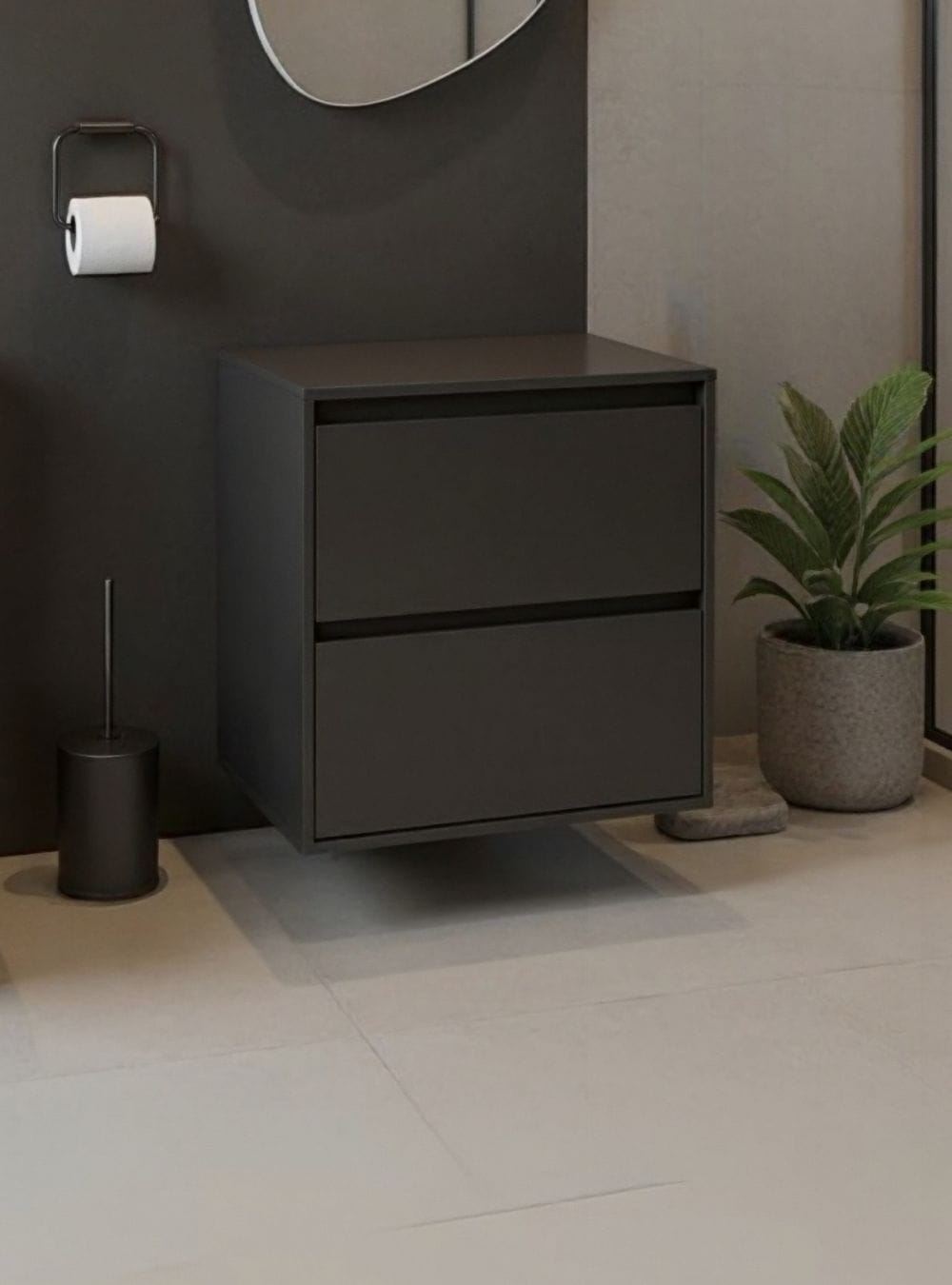 On Móveis Conjuntos de móveis para banheiro Gabinete para Banheiro com Espelho 60cm Mdf Grafite Dubai - On Móveis