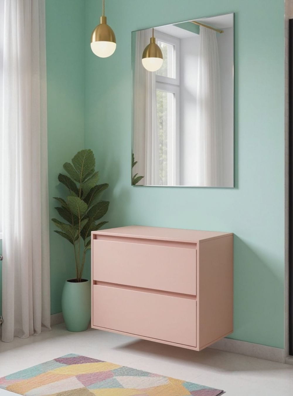 On Móveis Conjuntos de móveis para banheiro Gabinete para Banheiro com Espelho 80cm Mdf Rosa Dubai - On Móveis