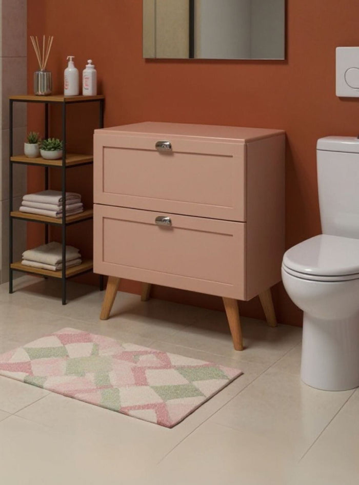 Gabinete para Banheiro com Tampo 80cm Retro Mdf Rosa Milano - On Móveis