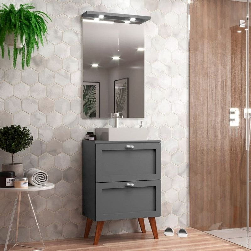 On Móveis Conjuntos de móveis para banheiro Gabinete para Banheiro com Tampo Cuba e Espelheira 60cm Retro Mdf Grafite Milano - On Móveis