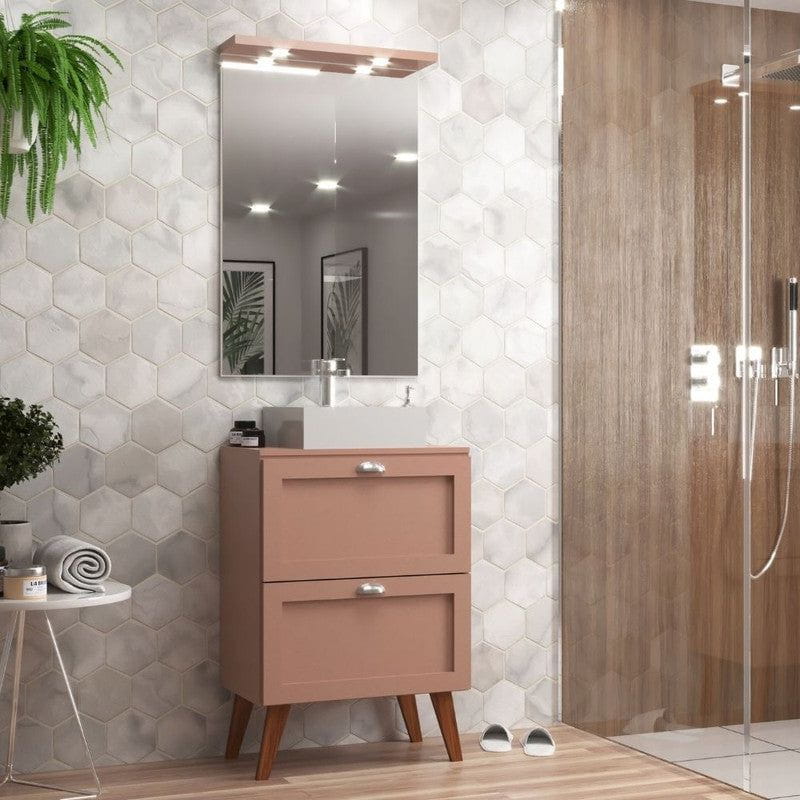 On Móveis Conjuntos de móveis para banheiro Gabinete para Banheiro com Tampo Cuba e Espelheira 60cm Retro Mdf Salmao Milano - On Móveis