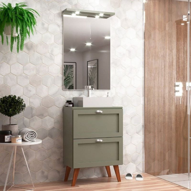 On Móveis Conjuntos de móveis para banheiro Gabinete para Banheiro com Tampo Cuba e Espelheira 60cm Retro Mdf Verde Milano - On Móveis