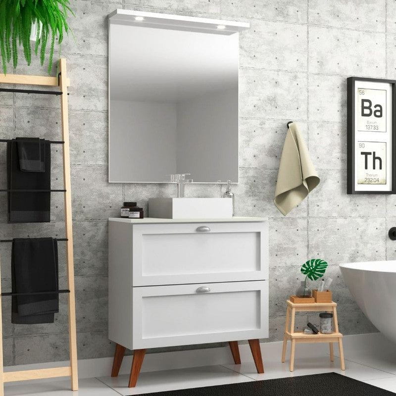 On Móveis Conjuntos de móveis para banheiro Gabinete para Banheiro com Tampo Cuba e Espelheira 80cm Retro Mdf Branco Milano - On Móveis