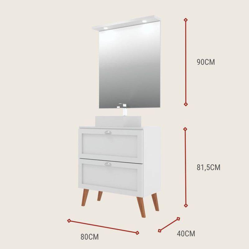 On Móveis Conjuntos de móveis para banheiro Gabinete para Banheiro com Tampo Cuba e Espelheira 80cm Retro Mdf Branco Milano - On Móveis