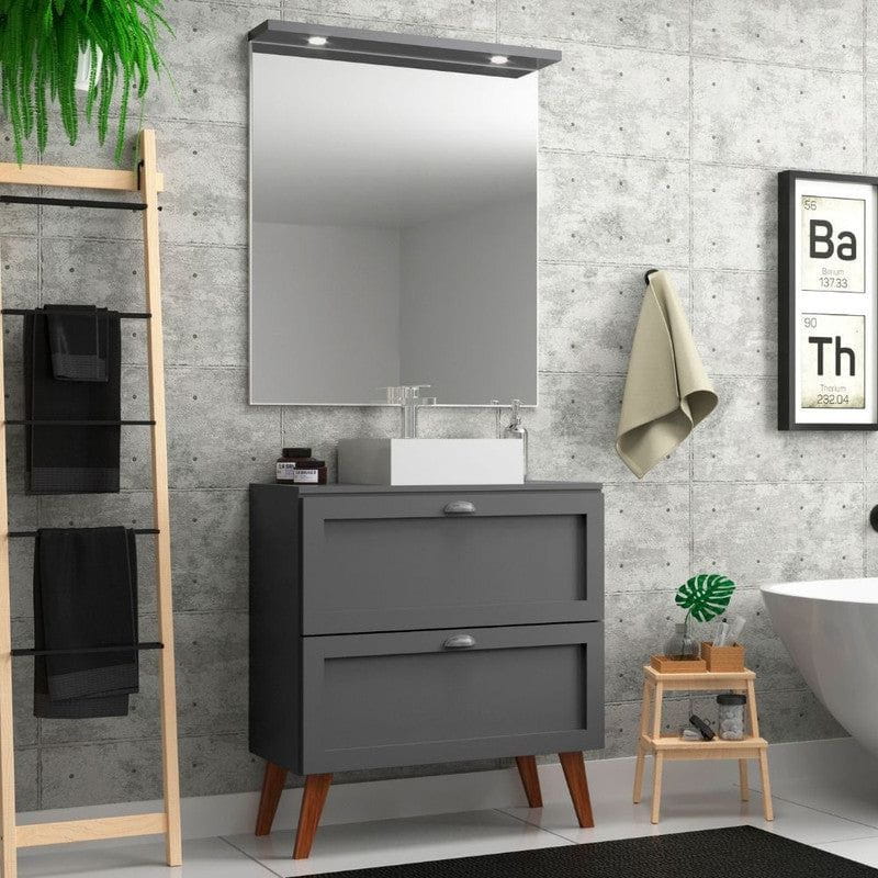 On Móveis Conjuntos de móveis para banheiro Gabinete para Banheiro com Tampo Cuba e Espelheira 80cm Retro Mdf Grafite Milano - On Móveis