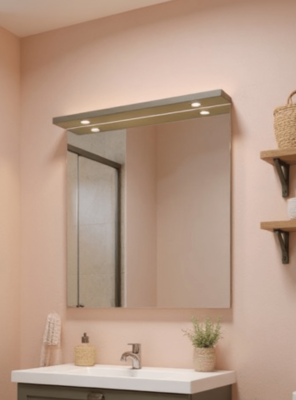 On Móveis Conjuntos de móveis para banheiro Gabinete para Banheiro com Tampo Cuba e Espelho com Led 80cm Retro Mdf Verde Milano - On Móveis