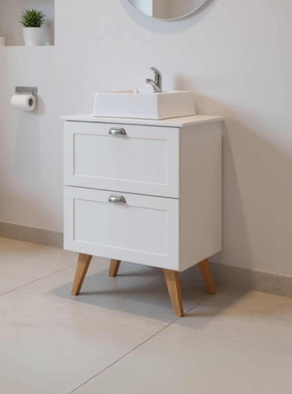 On Móveis Conjuntos de móveis para banheiro Gabinete para Banheiro com Tampo e Cuba 60cm Retro Mdf Branco Milano - On Móveis