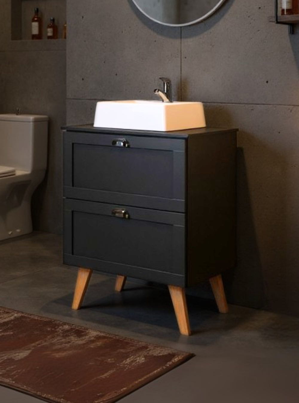 On Móveis Conjuntos de móveis para banheiro Gabinete para Banheiro com Tampo e Cuba 60cm Retro Mdf Grafite Milano - On Móveis