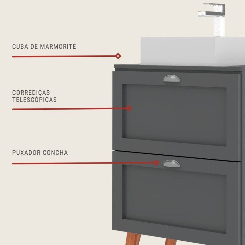 On Móveis Conjuntos de móveis para banheiro Gabinete para Banheiro com Tampo e Cuba 60cm Retro Mdf Grafite Milano - On Móveis