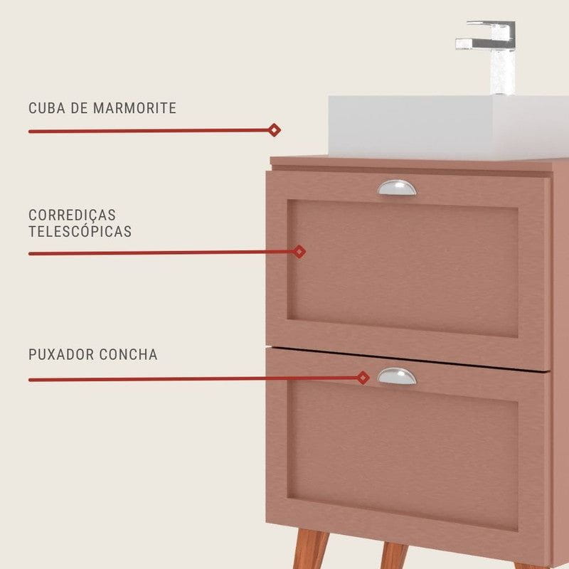 On Móveis Conjuntos de móveis para banheiro Gabinete para Banheiro com Tampo e Cuba 60cm Retro Mdf Salmao Milano - On Móveis