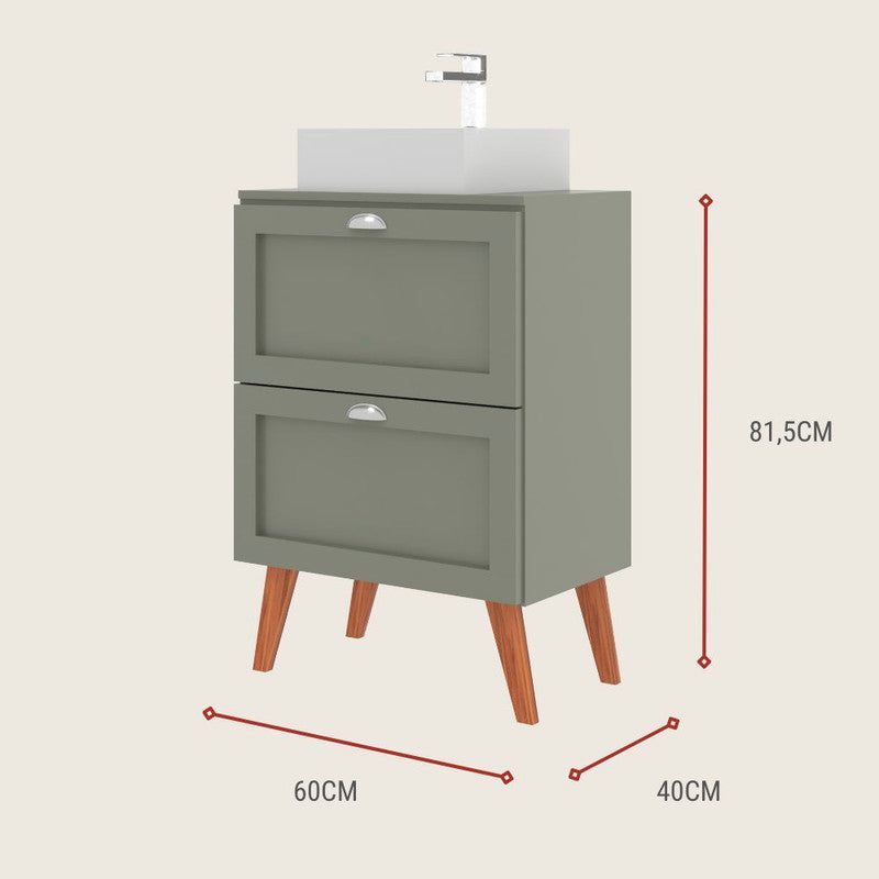 On Móveis Conjuntos de móveis para banheiro Gabinete para Banheiro com Tampo e Cuba 60cm Retro Mdf Verde Milano - On Móveis