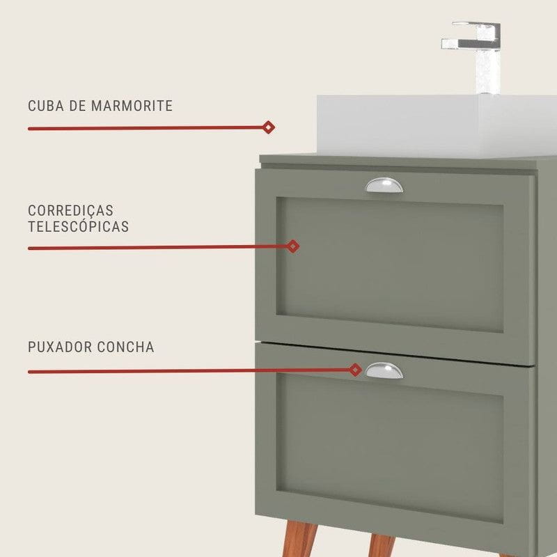 On Móveis Conjuntos de móveis para banheiro Gabinete para Banheiro com Tampo e Cuba 60cm Retro Mdf Verde Milano - On Móveis