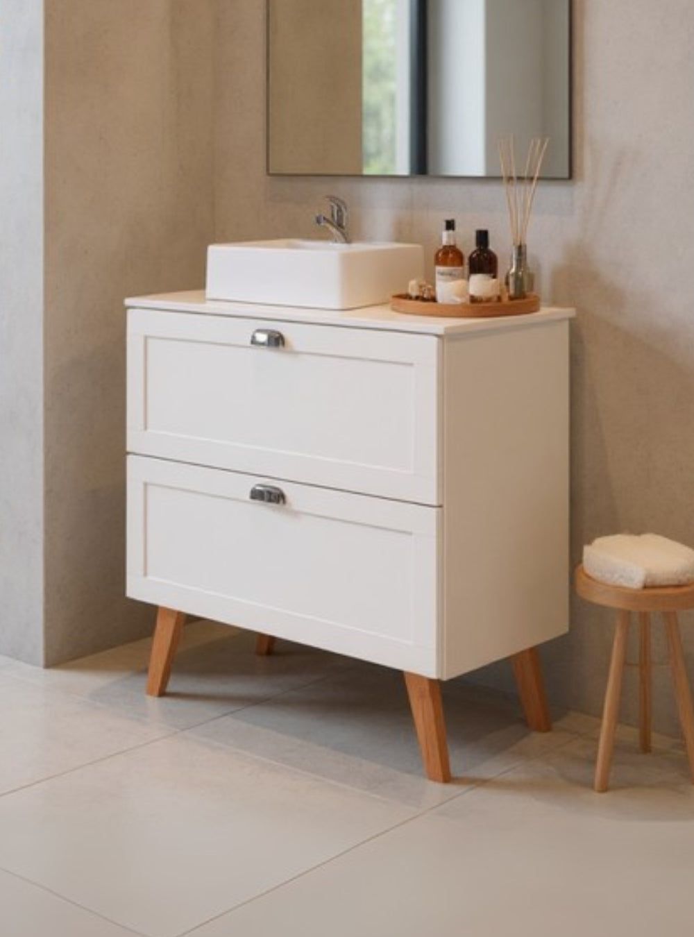 On Móveis Conjuntos de móveis para banheiro Gabinete para Banheiro com Tampo e Cuba 80cm Retro Mdf Branco Milano - On Móveis