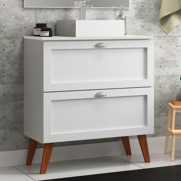 On Móveis Conjuntos de móveis para banheiro Gabinete para Banheiro com Tampo e Cuba 80cm Retro Mdf Branco Milano - On Móveis