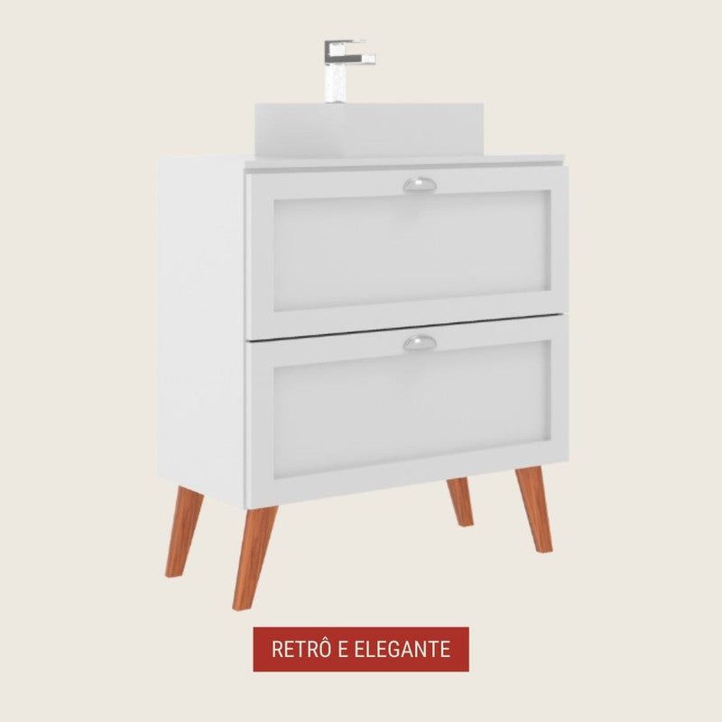 On Móveis Conjuntos de móveis para banheiro Gabinete para Banheiro com Tampo e Cuba 80cm Retro Mdf Branco Milano - On Móveis