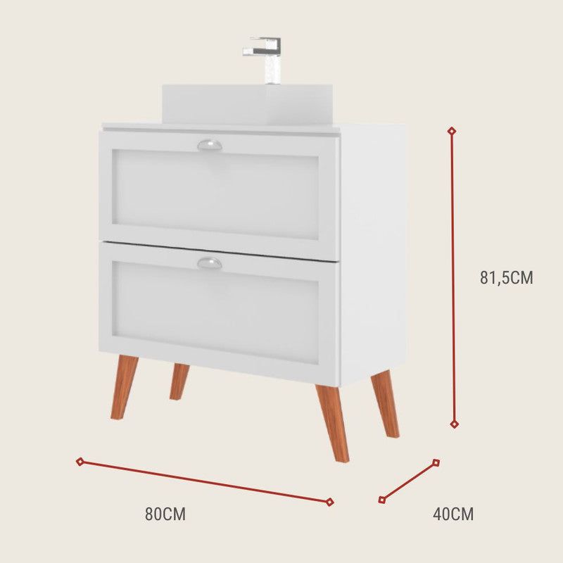 On Móveis Conjuntos de móveis para banheiro Gabinete para Banheiro com Tampo e Cuba 80cm Retro Mdf Branco Milano - On Móveis