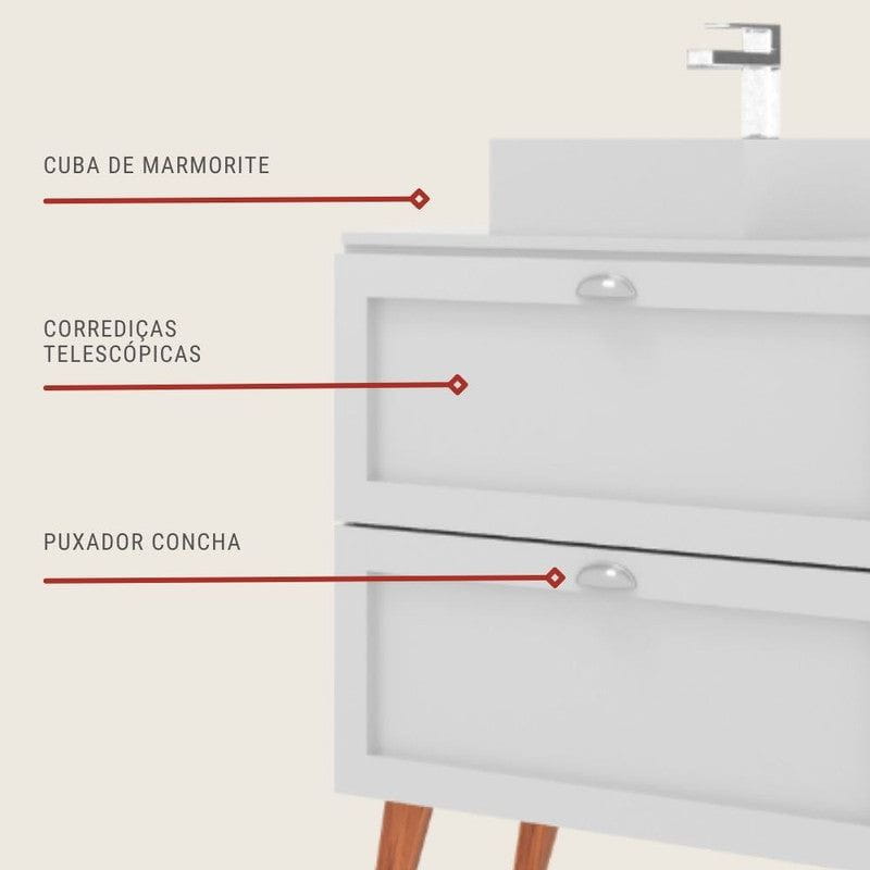 On Móveis Conjuntos de móveis para banheiro Gabinete para Banheiro com Tampo e Cuba 80cm Retro Mdf Branco Milano - On Móveis