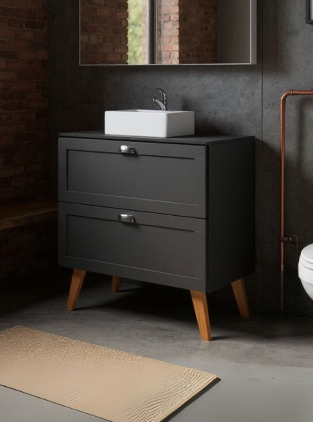 On Móveis Conjuntos de móveis para banheiro Gabinete para Banheiro com Tampo e Cuba 80cm Retro Mdf Grafite Milano - On Móveis