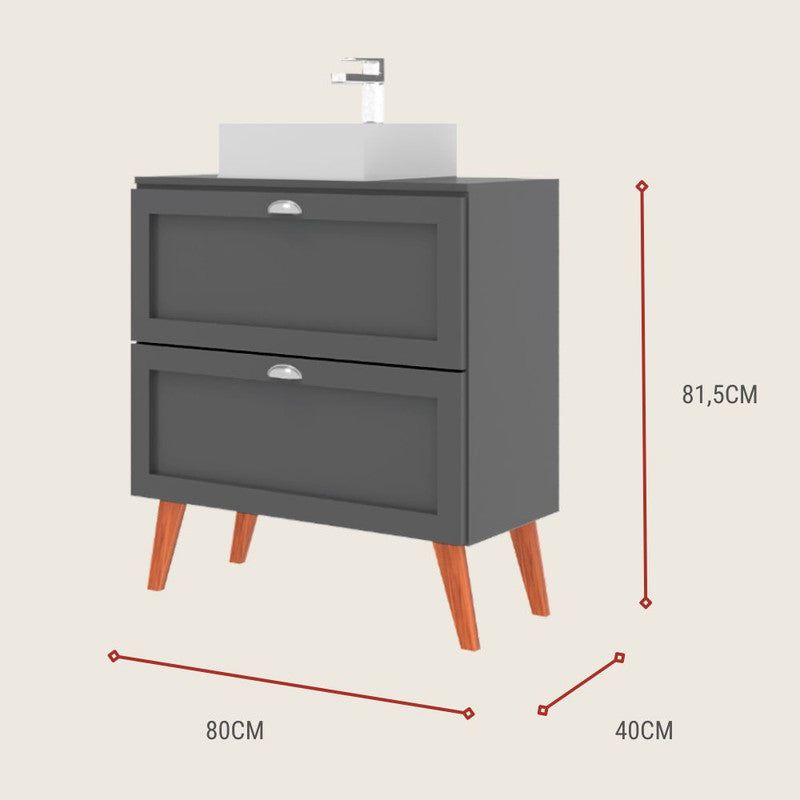 On Móveis Conjuntos de móveis para banheiro Gabinete para Banheiro com Tampo e Cuba 80cm Retro Mdf Grafite Milano - On Móveis