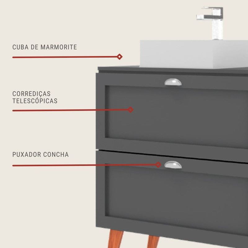 On Móveis Conjuntos de móveis para banheiro Gabinete para Banheiro com Tampo e Cuba 80cm Retro Mdf Grafite Milano - On Móveis