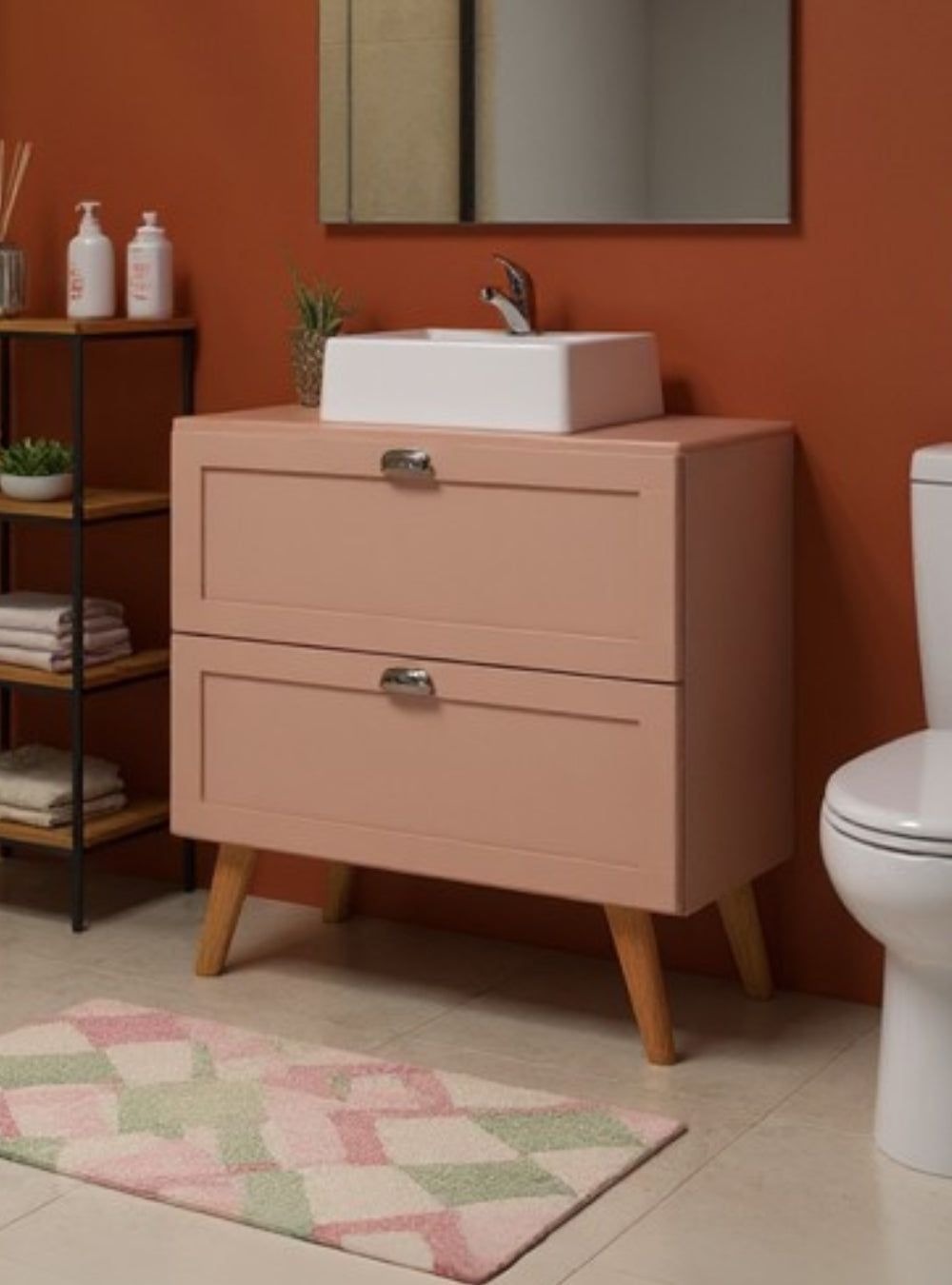 On Móveis Conjuntos de móveis para banheiro Gabinete para Banheiro com Tampo e Cuba 80cm Retro Mdf Rosa Milano - On Móveis