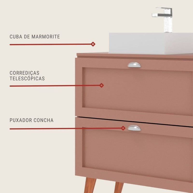 On Móveis Conjuntos de móveis para banheiro Gabinete para Banheiro com Tampo e Cuba 80cm Retro Mdf Salmao Milano - On Móveis