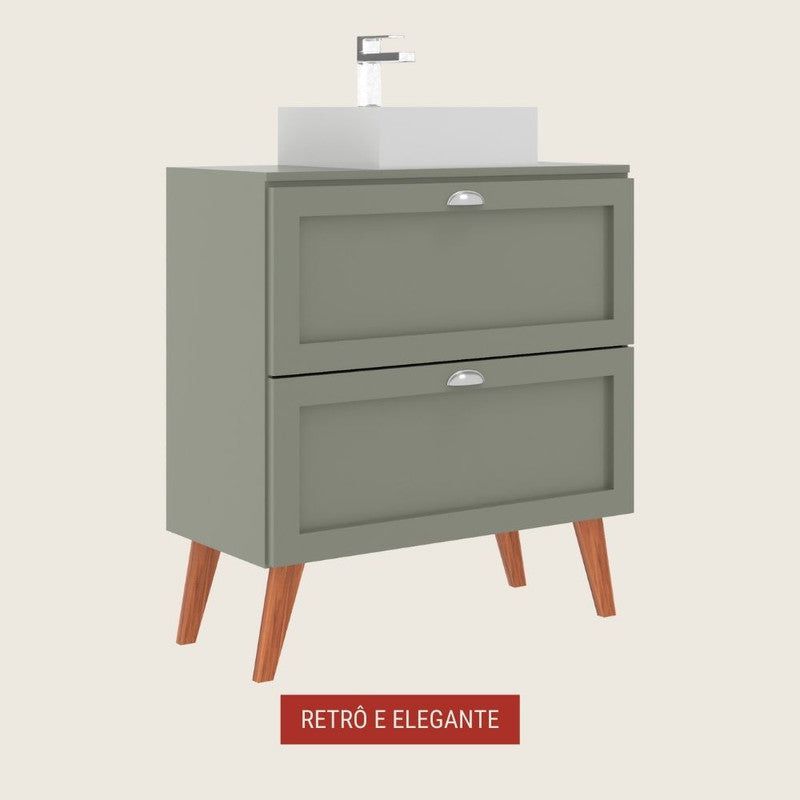 On Móveis Conjuntos de móveis para banheiro Gabinete para Banheiro com Tampo e Cuba 80cm Retro Mdf Verde Milano - On Móveis